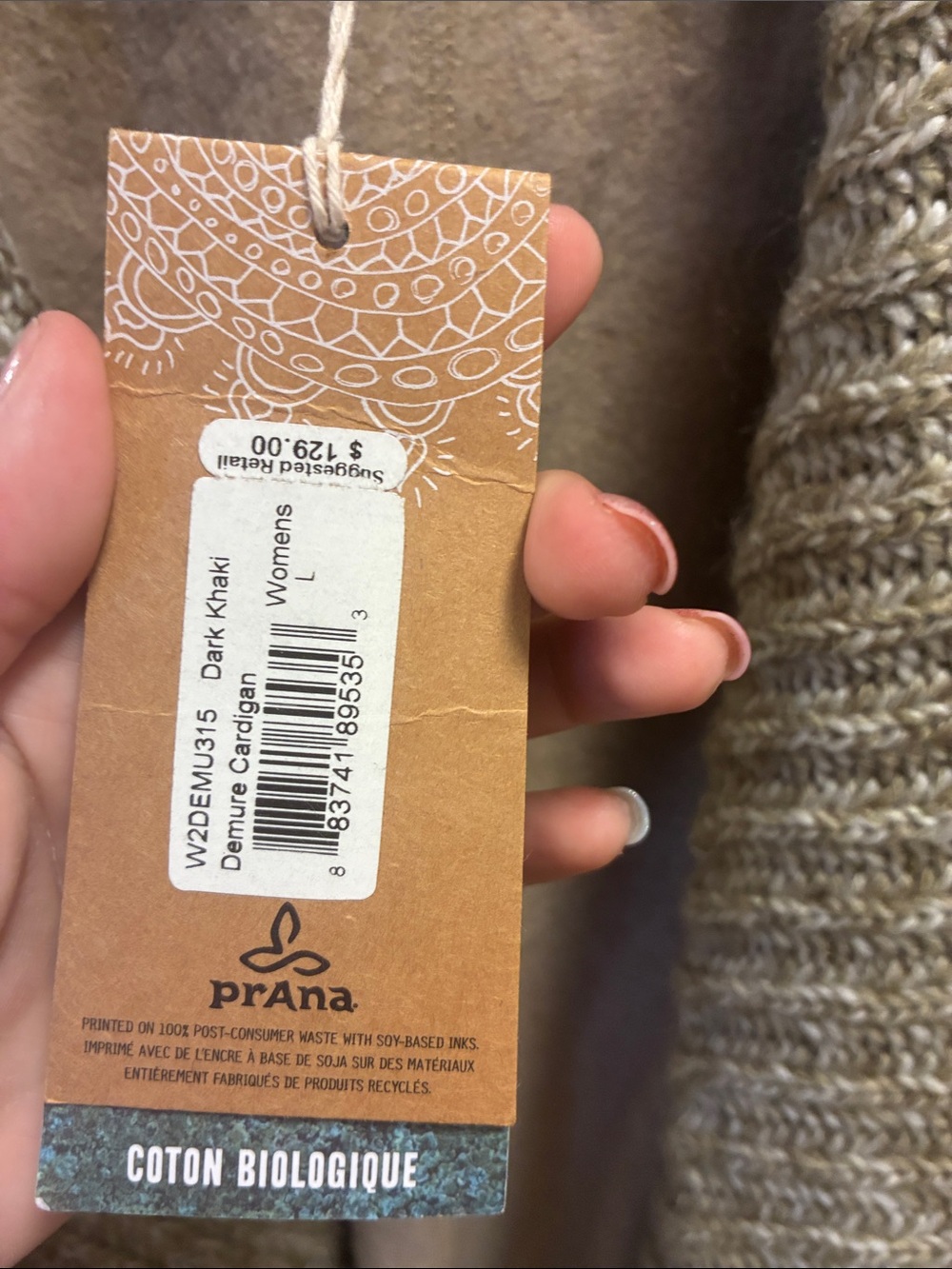 Prana Dark Khaki organic cotton and wool blend demure cardigan NWT - Picture 15 of 15